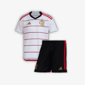 conjunto-infantil-flamengo-criança-short-camisa-brnaco-away-2024